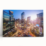 Black and white large art of Seoul skyline on stretched canvas, suitable for kitchen or bedroom wall art.