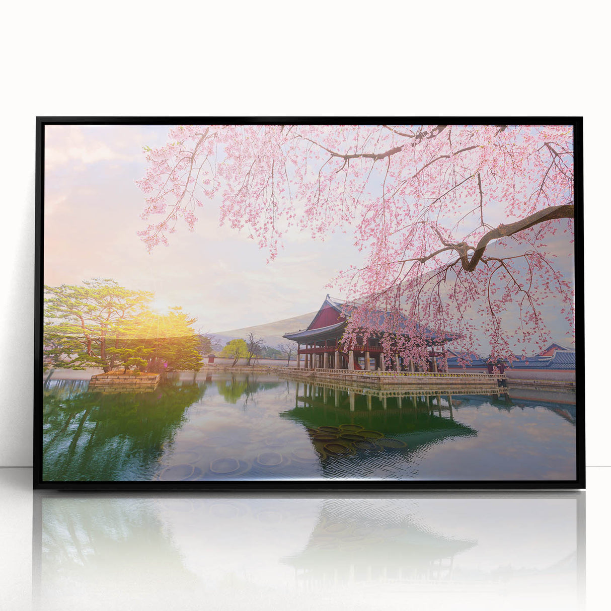 Large abstract wall art depicting a Korean landscape in muted earth tones on a framed acrylic.
