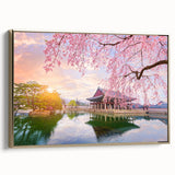 Framed canvas featuring a vintage-style Korean landscape in muted gold and black tones, ideal for bedroom decor.