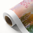 Art deco poster featuring a serene Korean landscape in soft pastel shades on rolled canvas, ideal for nursery wall art.