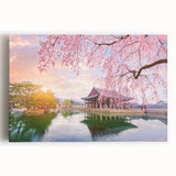 Black and white stretched canvas featuring a serene Korean landscape, ideal for kitchen wall art.