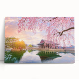 Large black and white stretched canvas of a serene Korean landscape, ideal for kitchen wall art or bedroom ambiance.