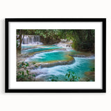 Extra large abstract art print depicting a colorful, textured scenery of Laos on a framed canvas.