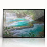 Large abstract wall art of a Laos scenery in muted earth tones on a framed acrylic, suitable for modern art wall decor.