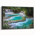 Black and white landscape art painting of a Laotian scenery on framed canvas, ideal for bedroom wall decor.
