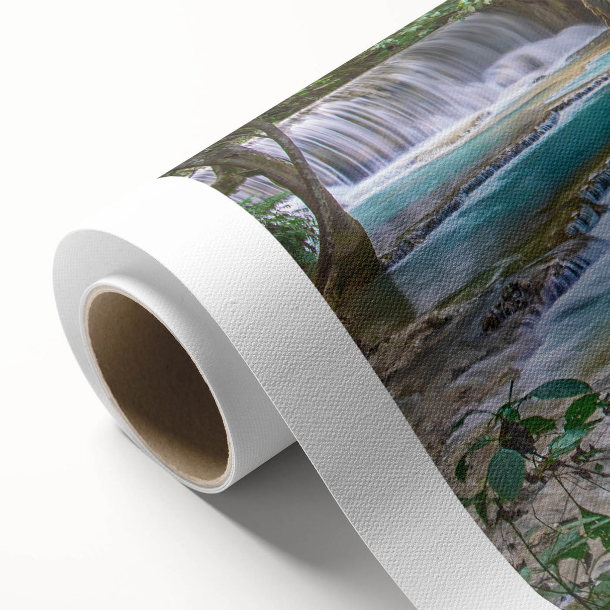Art Deco poster of a Laos scenery on rolled canvas, with pastel shades, ideal for nursery wall art.