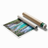 Extra large rolled print of a Laos landscape with lush greenery and soft pastel hues.