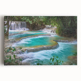 Black and white photograph of a serene Laos landscape on large stretched canvas, suitable for kitchen wall art.
