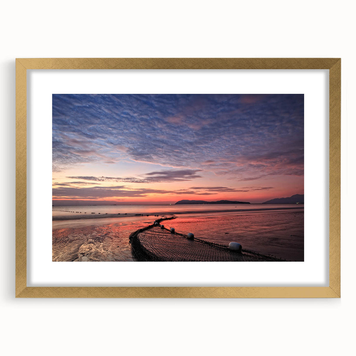 Extra large abstract art print featuring textured scenery of Malaysia in muted earth tones, framed in gold.