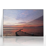 Art deco poster featuring a serene Malaysian landscape in muted green and blue tones, acrylic print framed in white.