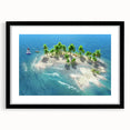 Extra large, textured abstract art print of Maldivian scenery in vibrant colors on a framed black mat.