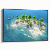 Black and white framed canvas of a Maldivian landscape, ideal for bedroom wall decor.
