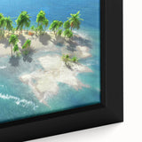 Extra large framed canvas featuring a textured black wall art with colorful Maldivian scenery, ideal for living room decor.