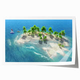 Extra large rolled print of a serene Maldivian beach scene in muted blue and green tones, ideal for art wall dining room.