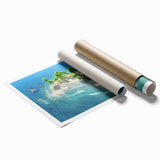 Extra large rolled print of Maldives scenery with vibrant blue ocean and sky, perfect for classy bathroom wall art.