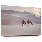 Large abstract wall art depicting a Mongolian landscape in muted earth tones on acrylic glass.