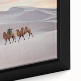 Black wall art featuring a textured, colorful Mongolian landscape on a framed canvas, ideal for living room decor.