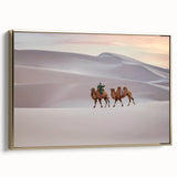 Framed canvas showing a vintage-style Mongolian landscape in muted gold and black tones, ideal for bedroom wall art.
