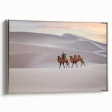 Framed canvas of a Mongolian landscape painting featuring vibrant, colorful art on a black background.