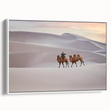 Vintage poster art of a Mongolian landscape on framed canvas, featuring a colorful palette, ideal for living room decor.