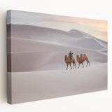 Large stretched canvas depicting a serene Mongolian landscape in soft earth tones, ideal for kitchen wall art.