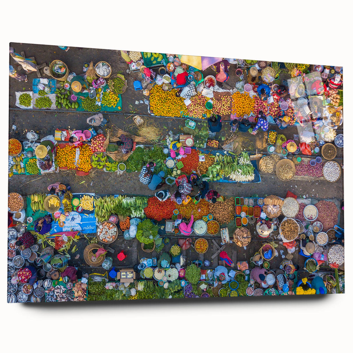Large abstract wall art of a Myanmar scenery in muted earth tones on acrylic glass.