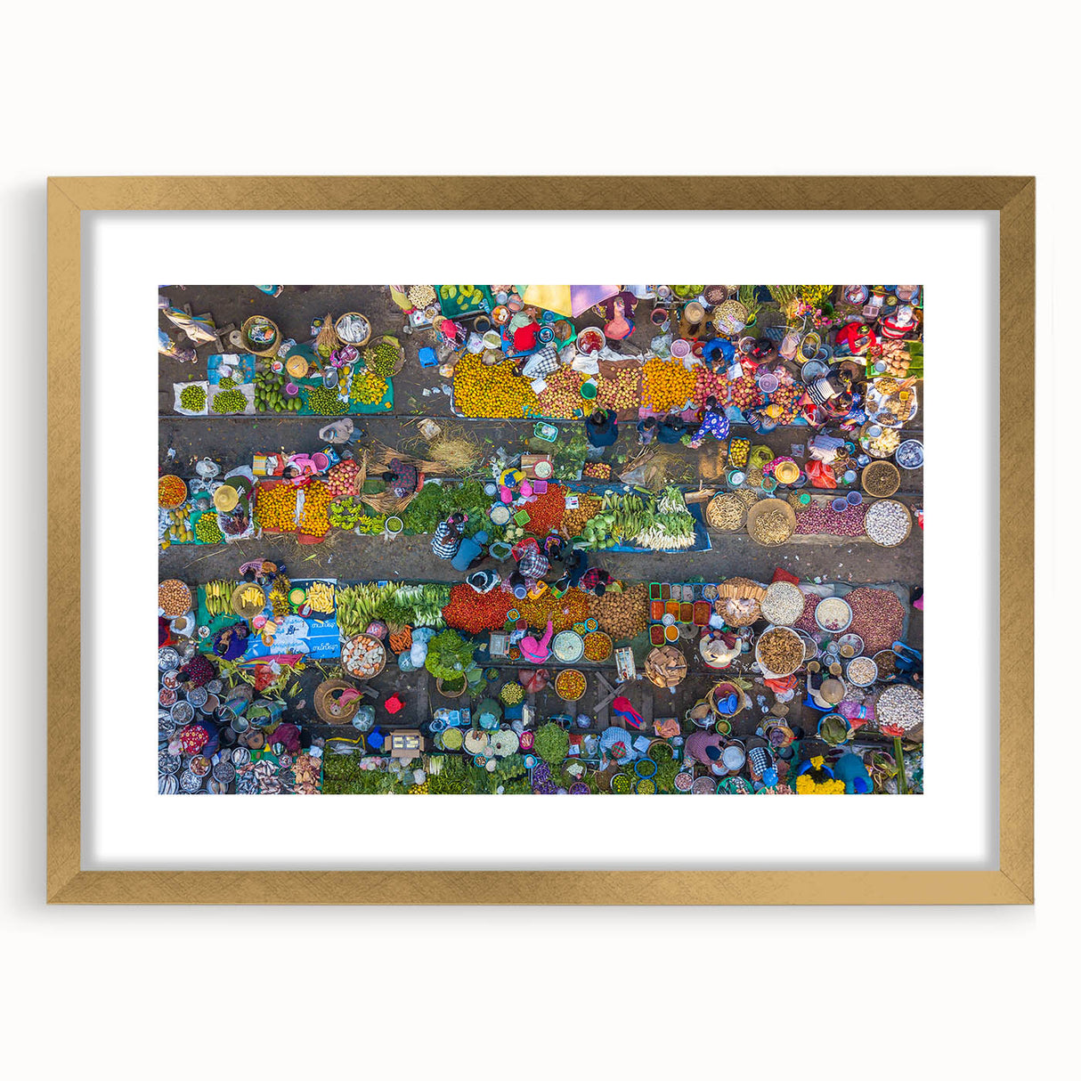 Extra large abstract art print of a textured Myanmar landscape in gold frame, ideal for living room decor.