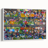 Vintage poster art of a Myanmar landscape in vibrant colors on a large framed canvas, ideal for living room decor.