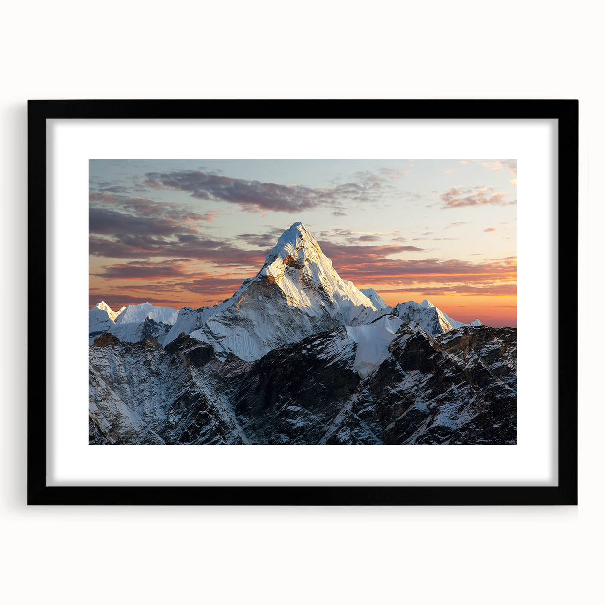 Abstract art print of Mount Everest in vibrant colors on a textured, extra large canvas, ideal for living room decor.