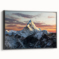 Black and white wall art of Everest landscape on framed canvas, suitable for bedroom decor.