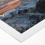 Art deco poster of Mount Everest in muted blue tones on rolled canvas, suitable for dining room wall art.