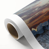 Art Deco style poster of Mount Everest in muted blue and gray tones on rolled canvas, ideal for nursery wall art.