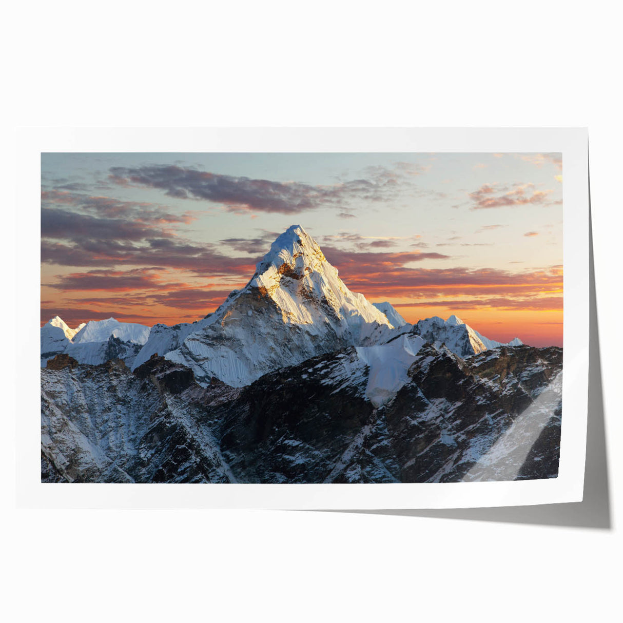 Rolled print of Mount Everest in muted earth tones, ideal for art wall dining room or large bathroom decor.