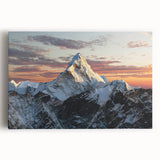 Black and white stretched canvas featuring Mount Everest in minimalistic style, ideal for kitchen art.