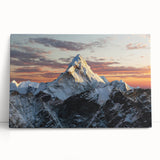 Black and white photo of Mount Everest on stretched canvas, suitable as large kitchen wall art or for a bedroom.