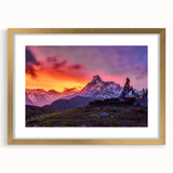 Extra large, textured abstract art print featuring a muted gold and earth-toned Nepalese landscape, framed with a gold mat.