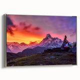 Landscape art painting of a Nepalese scenery on framed canvas with muted earth tones.