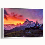 Framed canvas of a vintage poster art depicting a colorful Nepalese landscape, ideal for extra large living room wall art.