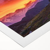 Art deco poster of a Nepalese landscape in muted earth tones on rolled canvas, suitable for dining room decor.