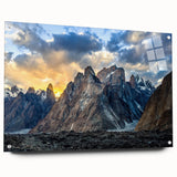 Large abstract wall art on acrylic glass depicting serene Pakistani landscape, suited for bedroom or dining room decor.