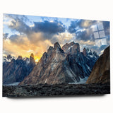 Large abstract wall art depicting a serene Pakistani landscape in muted earth tones on acrylic glass.