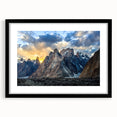 Extra large abstract art print depicting a colorful, textured scenery of Pakistan on a framed black mat.