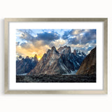 Textured abstract art print depicting a serene Pakistani landscape in muted earth tones, framed in silver.