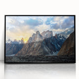 Large abstract wall art depicting a serene Pakistani landscape in muted earth tones on a framed acrylic.