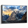 Black and white framed canvas of a vintage-style Pakistani landscape, ideal for bedroom wall decor.