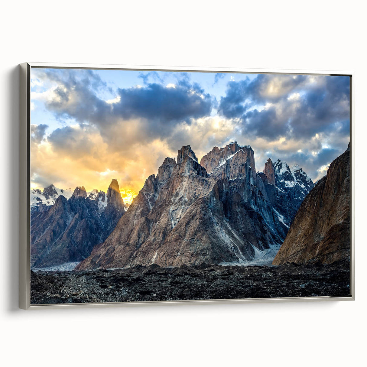 Landscape art painting of a scenic Pakistani vista on framed canvas, featuring vibrant colors and vintage poster style.