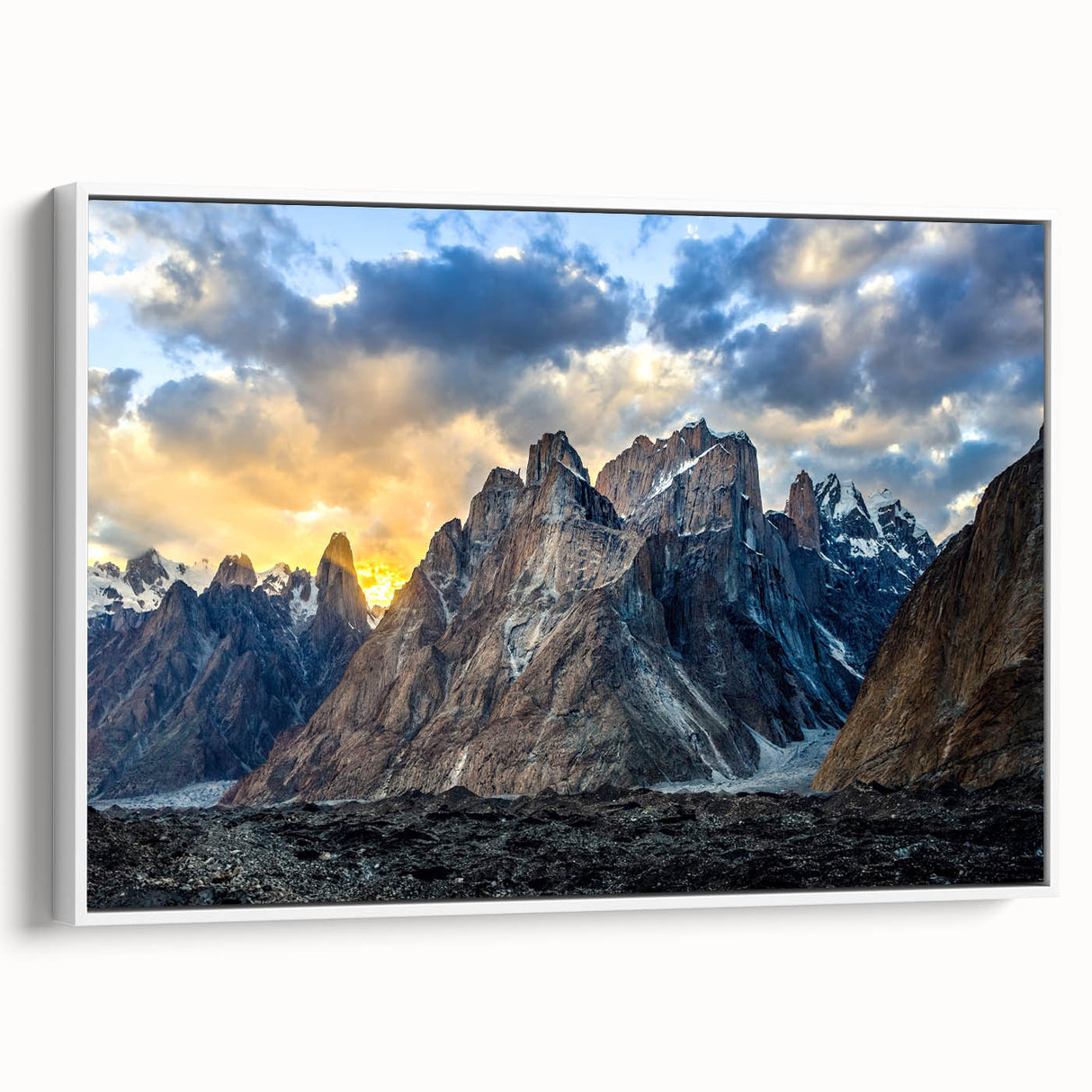 Vintage poster art of a scenic Pakistani landscape on framed canvas, featuring vibrant colors, ideal for living room decor.