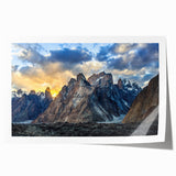 Rolled canvas print of a serene Pakistani landscape with lush greens and floral elements, perfect for dining room decor.