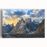 Large black and white wall art on stretched canvas depicting a serene Pakistani landscape, ideal for kitchen art.