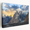 Large canvas print of a serene Pakistani landscape in muted greens and blues, ideal for kitchen wall art.